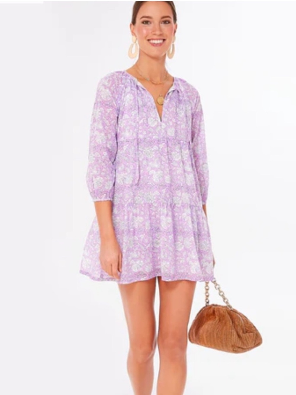 SZ Blockprints Violet and Indigo Nila Dali Dress Tiered Mini Size Large like new